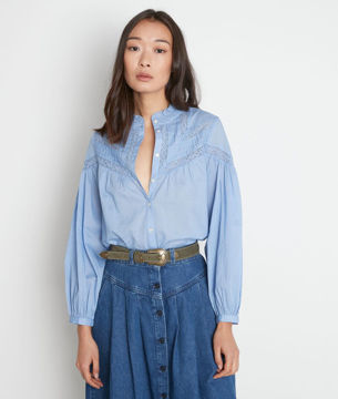 Picture of LALITA SKY BLUE COTTON BUTTONED BLOUSE